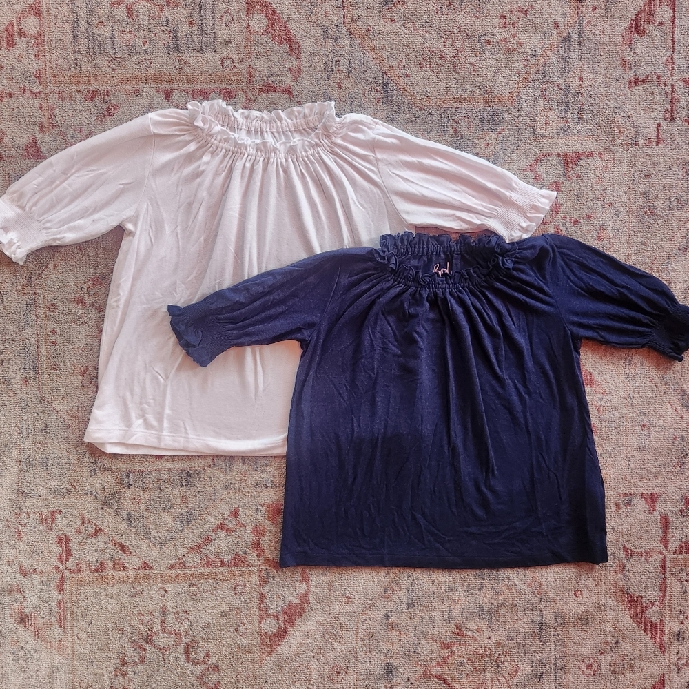 Two Mini Boden Ruffle neck tees